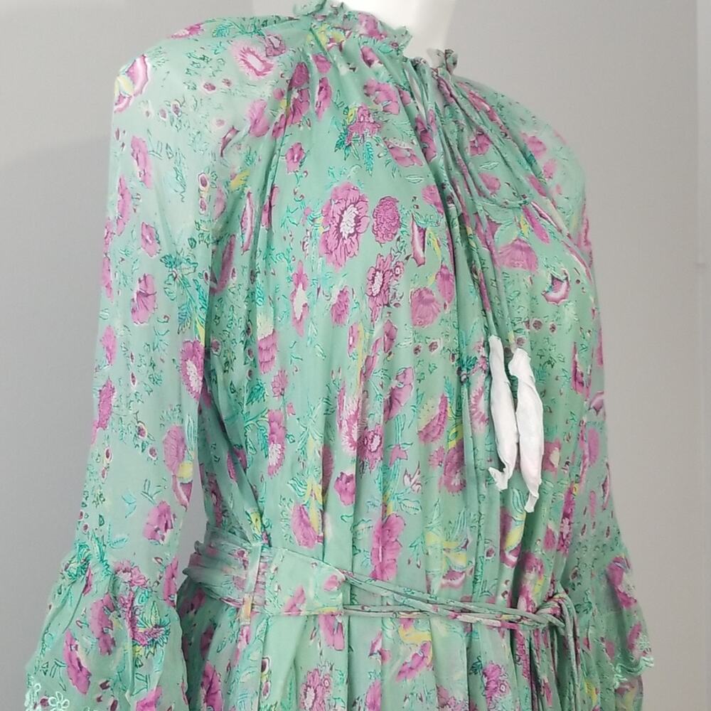 NWT Hemant & Nandita Hera Long Floral Dress Green Midi Medium $546 Retail - Picture 6 of 13